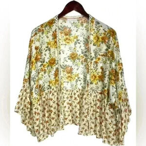 Coco + Jaimeson Cream Yellow Floral Mixed Print Open Kimono Wide Sleeves